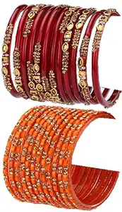 Colorful Glass Bangles/Kada Set Combo Ornamented with Colourful Chips & Beads_Bridal2350 (AkBang2-AZK1.d_bang)