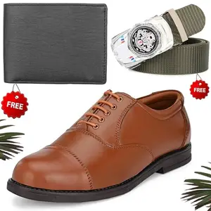 Vitoria Men's Attractive PU Formal/Party Shoes | Shoes Combo with Free Wallet & Belt | Stylish & Comfortable | Ideal for Office, Casual Outings, Parties (5388_VTOR-BLK-1010) (Multicolor)(Size: 8UK)