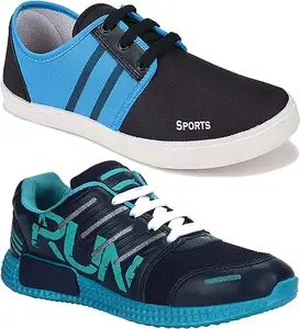 WORLD WEAR FOOTWEAR Soft, Comfortable and Breathable Canvas NA Sports Running Shoes for Men (Multicolor, 7) (S2732)