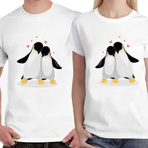 DreamBag Limit Fashion Store - Penguine Love Unisex Couple T- Shirt (Men-S/Women-S) White