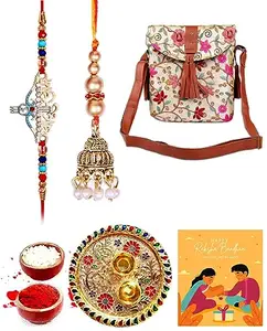 Bhaiya Bhabhi Rakhi and Hand Bag For Bhabhi With Pooja Thali and Roli Chawal - BBBS103
