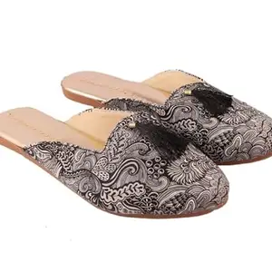 Subra Women's Stylish Fancy Comfortable Jutti Wedding Sandals Women and Girls (Black, Numeric_4)