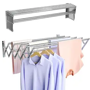 N.M Online Store Stainless Steel Wall Mounting Foldable Cloth Drying Rack | 1 Free Wall Eyeglasses Holder | Cloth Dryer Stand | for Home, Balcony, Hotel Durable | Multipurpose