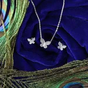 KRUSHNAY FASHION Butterfly Design Silver Chain Plated Pendent for Women's and Girls Charm Pendant Necklace