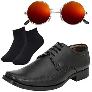 Vitoria Stylish l Men Black Lace Formal Shoes with Black Socks & Round Red/6