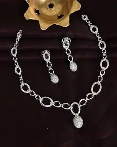 Rubique Silver Stone Necklace Set