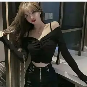 Women's Square Neck Crop Top, Long Sleeve, Red with White Trim, Bow Detail (in, Alpha, XS, Black)