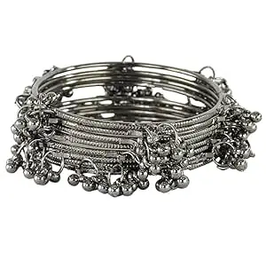 BANGLESKART Royal Alloy Kashmiri Ghungroo Bangle For Women & Girls | Metal Churi Jewelry | Bangles For Wedding | Traditional Designer Ethnic Look | Gift For Festival, Party & Daily - Set Of 8