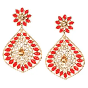 JFL - Jewellery for Less Gold Plated Flower Shape Dangle and Drop Earrings for Women and Girls (Red),Valentine