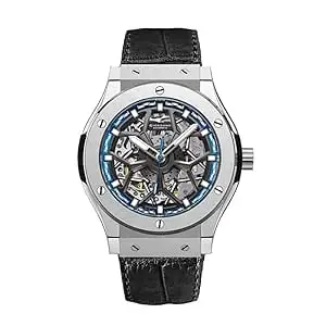Giordano Automatic Watch for Men – Round Dial, Stainless Steel Case, Transparent Mechanical Movement, Luminous Hands, Black Leather Strap