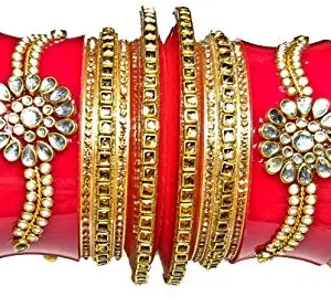 Kumar Bangles Handcrafted Rajasthani Rajputi Fitting Red Chudas Set for Women and Girl Size-2.6