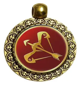 Sagittarius (Archer) Zodiac Sign Pendant Necklace Chain Locket with Hook (1 Piece) | 25mm Round Alloy Steel | Imported from Thailand.