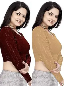 MEERAANT-77 ENTERPRISE Women's Shimmer Crop Top Blouse with Round Neck, Half Sleeves, Streachable Readymade Blouse Choli