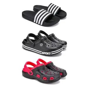 Lightweight Classic Slider || Sandals with Clogs for Men-Combo(3)-3024-3014-3017-9 Red(COMBO(3)-3024-3014-3017-9_BZ)