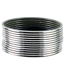 T4 Jewels Oxidised Silver Plated Metal Bangles Set for Girls - (Set of 12)_Silver_2.4