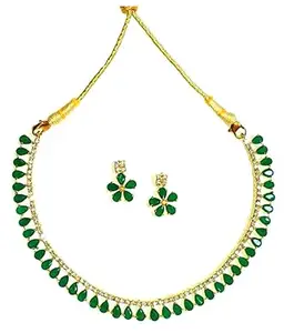 The pari American Diamond Green Necklace Set