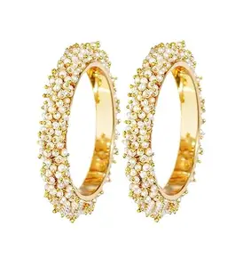 SHINE OF STARS Bangles Traditional Pearl Studded Gold Plated for Women Jewelry (2.6)