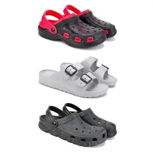 DRACKFOOT-Lightweight Classic Clogs || Sandals with Slider Adjustable Back Strap for Men-Combo(4)-3017-3114-3056-8 Grey