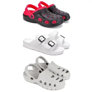 DRACKFOOT-Lightweight Classic Clogs || Sandals with Slider Adjustable Back Strap for Men-Combo(4)-3017-3113-3135-10 Grey