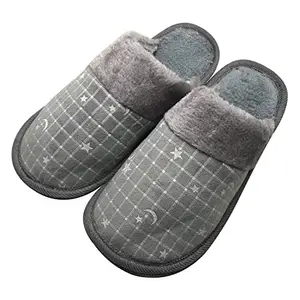 WMK Winter Home wear Warm soft Fur flipflop chappal slipper for Men, Star Moon Carpet-Grey-45-WM (UK SIZE-9)