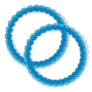 Stylewell (Pack Of 2 Pcs) Stretchable Blue Color 8mm Moti Pearl Bead Natural Feng-Shui Healing Howlite Crystal Gem Marble Stone Wrist Band Elastic Bracelet For Boy's And Girl's