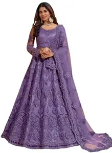 STYLOXEA Women Semi Stitched Embroidered Lehenga Choli Set | Net Fabric Blouse | Floral Pattern Lehenga Skirt | Matching Dupatta | Round Neck Ethnic Outfit