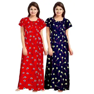 Women's Floral Print Cotton Nighty, Short Sleeve, HC-B851_5XL Multicolour