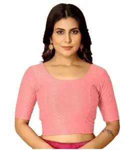 Rosolly Pack of_2 Women's Cotton Blended Short Sleeves Round Neck Non-Padded Blouse (Peach, 30)-PID57134