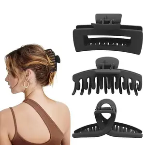 FAMEZA 3 PCS LUXIURY Black Claw Clips, Large Hair Claw Clips for Thick/Thin Hair, Big Matte Banana Hair Clips, Jumbo Claw Clips, Cute Hair Styling Accessories for Women Girls Jaw Clips|BLACK COLOR