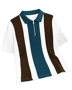 AUSK Men's Retro Cable-Knit Quarter-Zip Polo | Premium Textured Self-Design Half Sleeve T-Shirt for Men