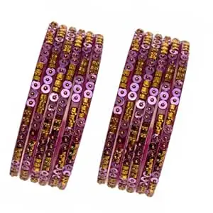 Glass Bangles Set for Women (12 Pieces) | Traditional Designer Chudi with Sequin & Gold Bead Work | Sizes 2.4/2.6/2.8 | Wedding, Bridal & Festive Jewellery