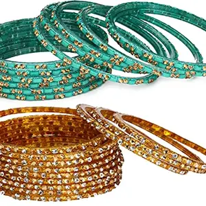 Somil Fashion Glass Bangles/Kada Combo Set for Women and Girls - Ideal for Weddings, Parties, and Festivals - Available in 4 Sizes - Includes 24 Stylish Bangles/Kada in Attractive Radium & Golden Colors