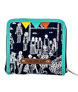 Funk For Hire Women Printed Navy Blue Cotton Canvas Square Wallet