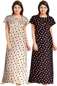 DIPSYCO 100% Cotton Nighty for Women || Long Length Printed Nighty/Maxi/Night Gown/Night Dress/Nightwear Inner & Sleepwear for Women's (Combo Pack of 2)(MF085-Nighty (P2) Beige Brown_M)