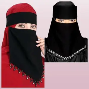Saudi Niqab for Women & Girls | Breathable Firdous Fabric | Traditional Saudi Style | Free Size Comfortable Fit | V_ST50 WAIT MT | (Free size - Black)