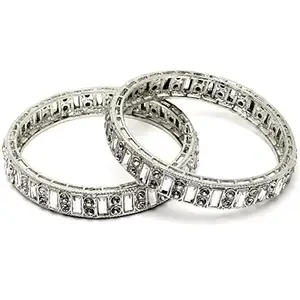Karatcart Silver Plated Set of 2 Cubic Zirconia Studded Bangles for Women
