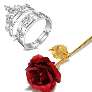 Fashion Frill Valentine Gift For Girlfriend Rings For Women Crystal Silver Plated Heart Design Adjustable Silver Couple Ring For Women Girls Men With Golden Flower Love Gifts