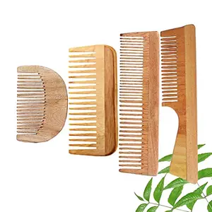 DAUMI Ayurvedic Neem Wood Anti Dandruff Hair Comb (pack of 4) Natural & Eco-Friendly | Anti Bacteria Hair Styling Comb with Fine & Wide Teeth Comb | Made in India