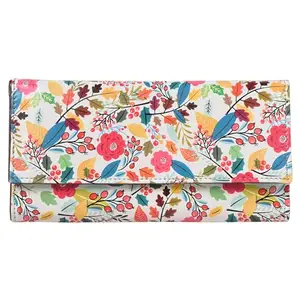 ShopMantra Wallet for Women's |Clutch |Vegan Leather | Holds Upto 11 Cards 1 ID Slot | 2 Notes & 1 Coin Compartment | Magnetic Closure |Multicolor (White Floral)