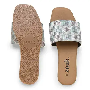 ZOUK Women's Handcrafted Vegan Leather Umaid Diamond Casual Flats LightBlue (ZFCF-UD-37)