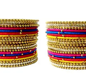 The Blue jays hub Traditional Wedding Tribal Oxidized Gold Plated Bangles Bracelets and Silk Thread Multi Color Bangles Set of 40 for Women/Girls (2.8)