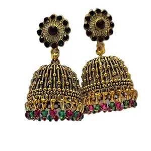 Gems & Jewels Traditional Indian Ethnic Bridal Jhumka Earrings for Women & Girls – Gold-Plated with Intricate Design