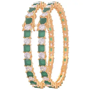 Ratnavali jewels American Diamond Gold Plated Green Emerald White CZ Traditional Openable Bangles for Women/Girls RV2646G (2.4)