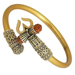 Traditional Gold-Plated Brass Kada Bracelet, Round Bangle with Om Design, Unisex, 6 cm