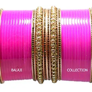 Balaji Collection Red Designer Golden Stone with Glass Cut Chura Set for Bridal Dulhan Engagement Punjabi Choora Fashion Jewellery Chuda Set (Available in More Than 10 Colors) (Pink, 2.6)