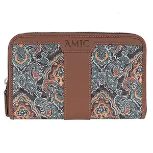 Amic Handcrafted Vegan Leather with Jute Printed Chain Wallet (Vintage Style)