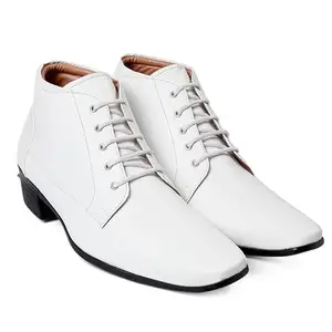 INLAZER Men's Height Increasing Elevator Faux Leather Office Wear Chelsea Shoes, Formal Shoes | Outdoor Casual Shoes | Trendy Collection Shoes (White, Size 8)