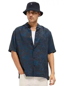 THE BEAR HOUSE Men's Printed Relaxed Fit Casual Shirt Blue