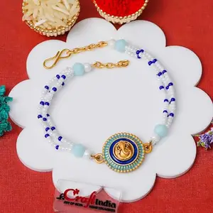 eCraftIndia Lord Ganesha Bracelet Rakhi for Brother | Rakhi Bracelet for Brother Bhai Bhaiya | Beads Bracelet for Man | Roli Chawal Pack