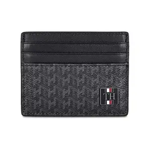 Tommy Hilfiger Th Plaque Mono Cc Holder PVC Card Holder for Men - Monogram-Black, 6 Card Slots